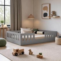 Cama Casal Infantil Montessoriana Helo com Colchão D28 Super Confortável Cinza Cama Casal Infantil Montessoriana Helo com Colchão D28 Super Confortável Cinza