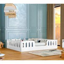 Cama Casal Infantil Montessoriana Helo com Colchão para Quarto e Design Funcional Seguro - Branco