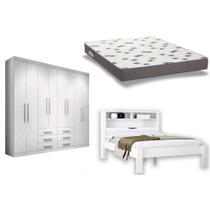 Cama Casal Invicta + Colchão Ortobom D33 + Guarda Roupa Master 8.6 Branco