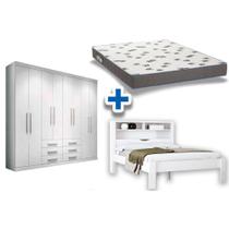 Cama Casal Invicta + Colchão Ortobom D33 + Guarda Roupa Master 8.6 Branco