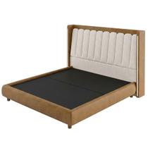 Cama Casal Japonesa Firenze com Cabeceira Mira Corano Caramelo Linho Cru - Nexta Casa