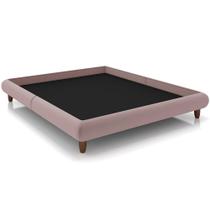 Cama Casal King Base Box Pés de Madeira 210cm Otto P05 Veludo Rosê - Lyam Decor