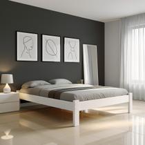 Cama Casal King Oriental em Madeira Maciça Cor Branco Cama Casal King Oriental em Madeira Maciça Cor Branco