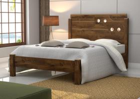 Cama Casal Luiza de Madeira Reforçada com Cabeceira e Detalhes com Espelho