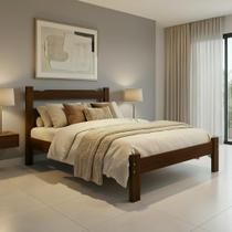Cama Casal Madeira Maciça Resistente Castanho