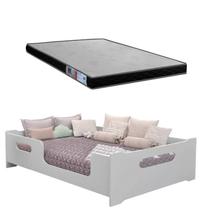 Cama Casal Montessori Branca Cor Branca Para Casal Criança Proteção e Colchão Casal Cama Casal Montessori Branca Cor Branca Para Casal Criança Proteção e Colchão Casal