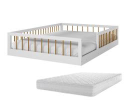 Cama Casal Montessoriana Com Colchão Infantil Quarto Criança Meninas E Meninos Berço Moderno Com Grade Lateral Proteção