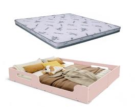 Cama Casal Montessoriana Infantil Princesa Grade de Proteção Lateral + Colchão Casal D23 -Rosa