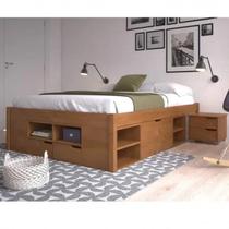 Cama Casal Multifuncional Madeira Maciça 6 Gavetas Charme Marrom/Amendoa