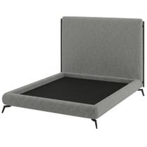 Cama Casal Pés Ferro Nami com Cabeceira Parise Linho Cinza Escuro - Nexta Casa Cama Casal Pés Ferro Nami com Cabeceira Parise Linho Cinza Escuro - Nexta Casa