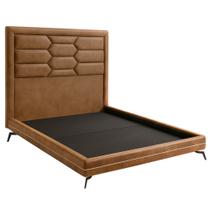 Cama Casal Pés Ferro Otto com Cabeceira Roma Corano Caramelo Bouclé Off White - Nexta Casa