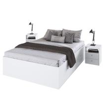 Cama Casal Queen 2 Portas Com 2 Mesas de Cabeceira Tókio A05 Branco - Mpozenato