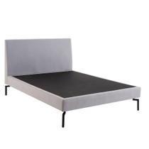 Cama Casal Queen Ariel Daf p/ Colchão 158 cm Cabeceira Linho Cinza Claro Base Aço CarbonoPreto