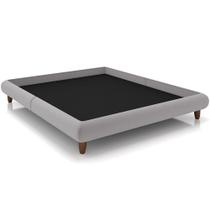 Cama Casal Queen Base Box Pés de Madeira 176cm Otto P05 Veludo Cinza - Lyam Decor