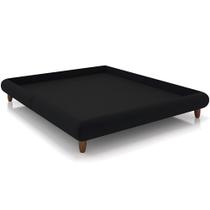 Cama Casal Queen Base Box Pés de Madeira 176cm Otto P05 Veludo Preto- Lyam Decor
