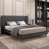 Cama Casal Queen Base Box Pés Madeira 168cm Suném P05 Linho Cinza Escuro - Lyam Decor Cama Casal Queen Base Box Pés Madeira 168cm Suném P05 Linho Cinza Escuro - Lyam Decor