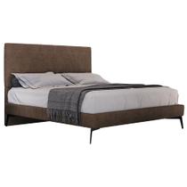 Cama Casal Queen com Cabeceira 165cm Pés Metálicos Elisa S05 Veludo Marrom - Mpozenato