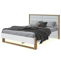 Cama Casal Queen Freetown com LED Amêndoa/Branco - Móveis Lopas