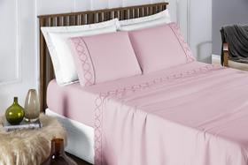 Cama Casal Queen Madri Bordado 300 Fios Macio Rosa