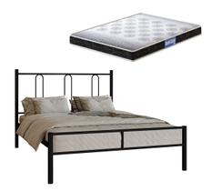 Cama casal tubolar com extrado madeira p/ colchão 188x138 -reforçada + colchão casal