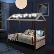 Cama Casinha Com LED Solteiro 95 x 200 cm Branco Marrom Elô Shop JM