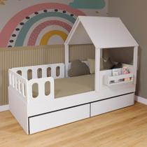 Cama Casinha com Telhado 02 Gavetas e Grades Anatômica Branco Megamobilia