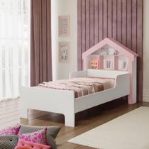 Cama Casinha Cristal Tam Solteiro Infantil Branco com Rosa