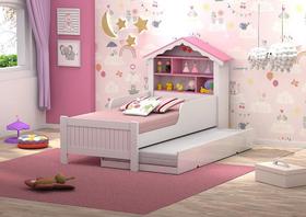 Cama Casinha de Boneca com cama auxiliar, nichos, prateleira e colchões Rosa - Vitamov Cama Casinha de Boneca com cama auxiliar, nichos, prateleira e colchões Rosa - Vitamov