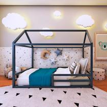 Cama Casinha Infantil Azul/Escrita Antiga - Ludika Mobilia