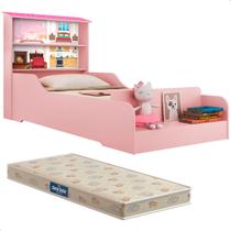 Cama Casinha Infantil Princesa com Prateleiras Grade de Proteção e Colchão Rosa