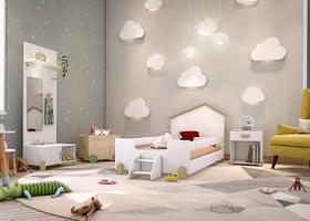 Cama Casinha Infantil Solteiro Montessoriana Ayla com Escadinha Branca, em MDF