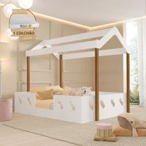 Cama Casinha Montessoriana Isa Mdf + Colchão Casal Conforto e Suporte para Dormir - Branco