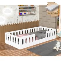 Cama Cercadinho Infantil Criança Mdf Helo Solteiro com Colchão - Branca