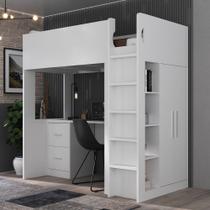 Cama com Armário 2 Portas e 4 Nichos 1 Mesa Escritório com 2 Gavetas Branco Cama com Armário 2 Portas e 4 Nichos 1 Mesa Escritório com 2 Gavetas Branco