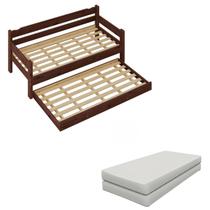 Cama com Auxiliar Bicama de Madeira Maciça com 2 Colchões Cama com Auxiliar Bicama de Madeira Maciça com 2 Colchões