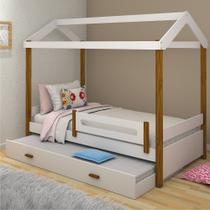 Cama com Auxiliar Montessori Cabana Solteiro Branco e Mel