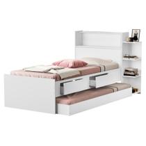 Cama com Auxiliar Solteiro Gavetas e Baú Branco