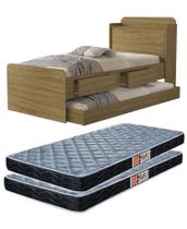 Cama Com Baú Bicama Solteiro Tamires 2 Gavetas Com Auxiliar Com 2 Colchões 188x88cm Incluso