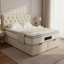 Cama Com Baú Casal Bi-partido E Cabeceira + Colchão Cloud Colchão Bege - Baú E Cabeceira Escolher Cor No Chat Cama Com Baú Casal Bi-partido E Cabeceira + Colchão Cloud Colchão Bege - Baú E Cabeceira Escolher Cor No Chat