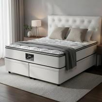 Cama Com Baú King E Cabeceira + Colchão Doss Sankonfort Colchão Branco-cama E Cabeceira Escolher Cor No Chat