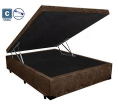 Cama com Baú Pistão á gás Casal Marrom Kingdom Suede 138x188x41