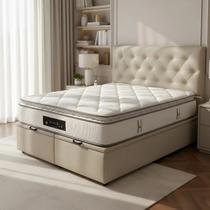 Cama Com Baú Queen E Cabeceira + Colchão Cloud Luckspuma Colchão Bege - Baú E Cabeceira Escolher Cor No Chat Cama Com Baú Queen E Cabeceira + Colchão Cloud Luckspuma Colchão Bege - Baú E Cabeceira Escolher Cor No Chat