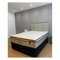 Cama Com Baú Queen E Cabeceira + Colchão Cloud Luckspuma Sued Marrom