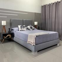 Cama Com Cabeceira Almofadada Módena Linho Cinza RBL Queen 1,60 X 2,00