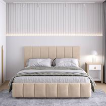 Cama com Cabeceira Casal Estofada Uvaia CabeCasa MadeiraOriginals Bege