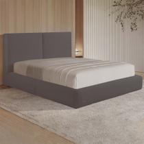 Cama com Cabeceira Elva King Base no Chão Veludo Luxo Marrom G92 - Gran Belo