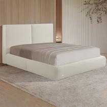 Cama com Cabeceira Elva King Base no Chão Veludo Luxo Off White G92 - Gran Belo