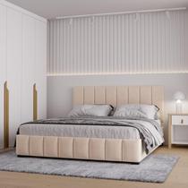 Cama com Cabeceira Queen Estofada Uvaia CabeCasa MadeiraOriginals Bege