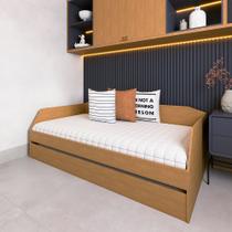 Cama com Cama Auxiliar com Rodízio Solteiro e Infantil em Mdf Premium Duo Amendoa Cama com Cama Auxiliar com Rodízio Solteiro e Infantil em Mdf Premium Duo Amendoa