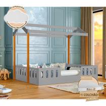 Cama com Colchão Casal Infantil Ágatha com Luminária para Quarto Infantil em Mdf - Cinza/amêndoa Cama com Colchão Casal Infantil Ágatha com Luminária para Quarto Infantil em Mdf - Cinza/amêndoa